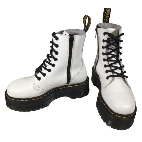 Dr. Martens US Sz 6 Jadon Leather Platform Combat Boots Side Zip Lace-Up White - Picture 7 of 13